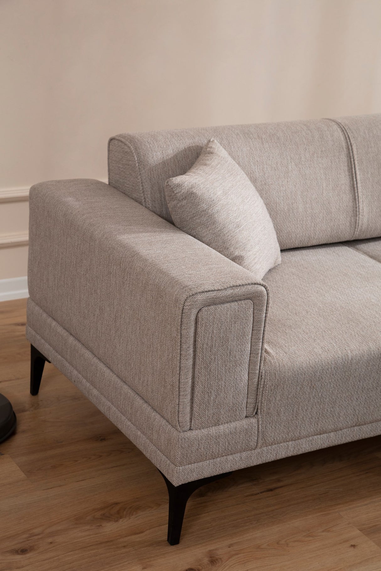 Corner sofa with sleeping function on the right horizon light brown