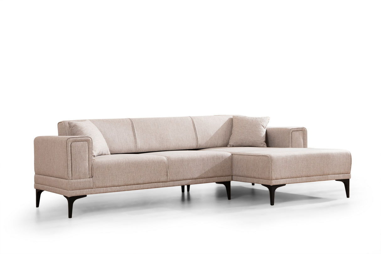 Corner sofa with sleeping function on the right horizon light brown