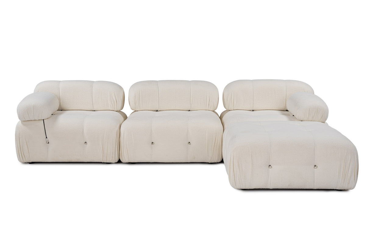 Modular Bank 3-seater with Hocker Bubble Bouclé White