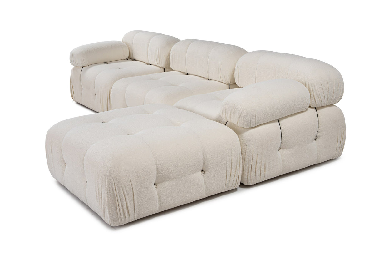 Modular Bank 3-seater with Hocker Bubble Bouclé White