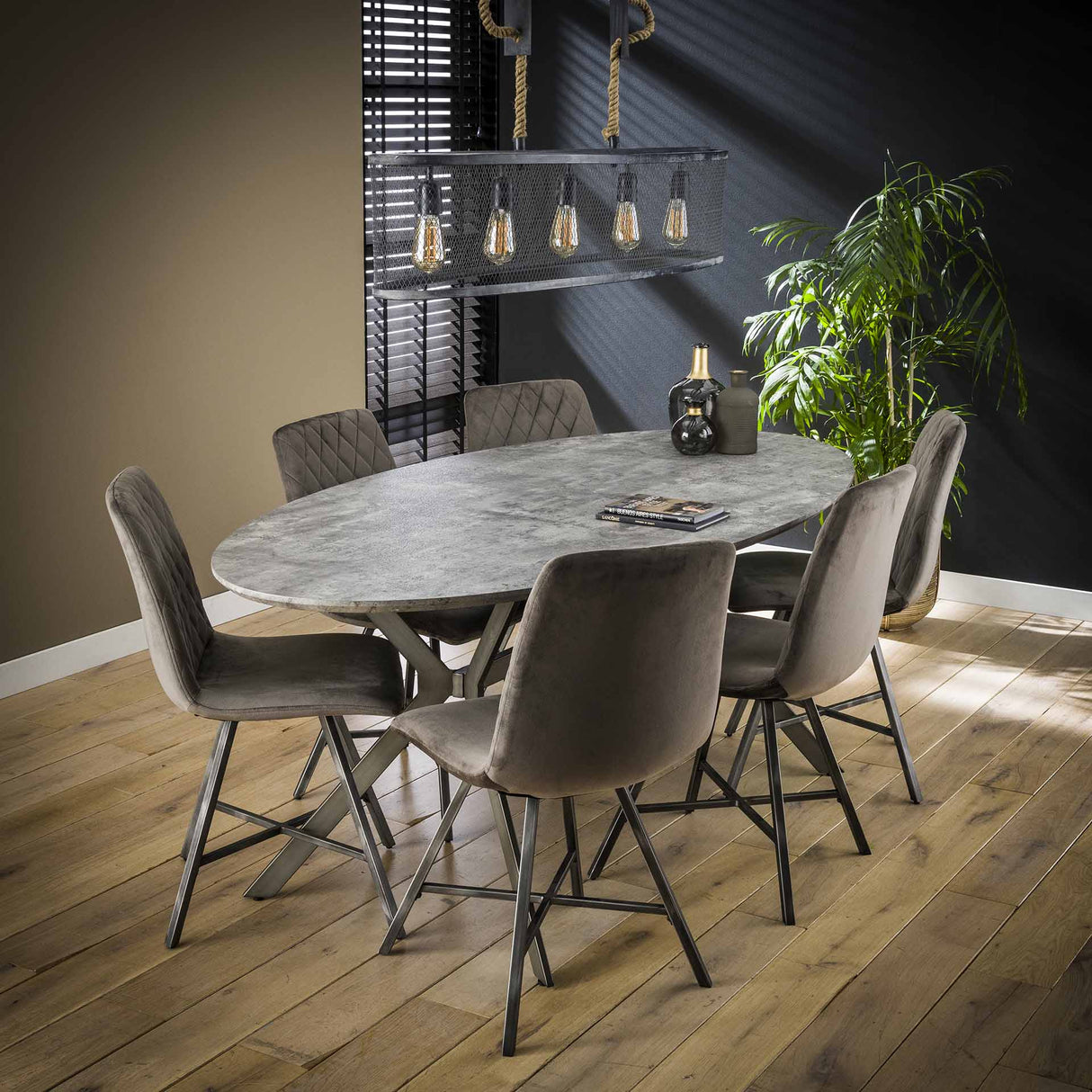 Oval dining table Hayden Industrial concrete look