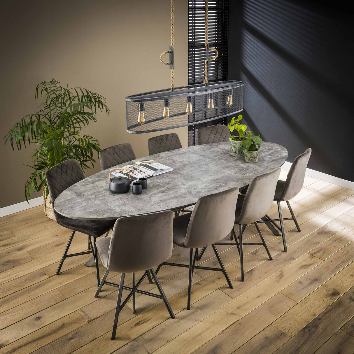 Oval dining table Hayden Industrial concrete look