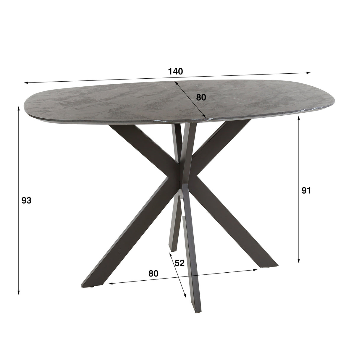 Danish oval bar table iris 140 cm spider leg ceramic look