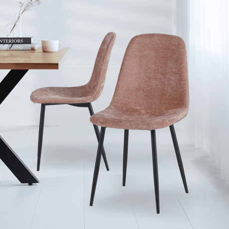 Set of 4 Scandinavian Dining Chairs Old Pink Chenille Fabric Swift - Without Armrests 