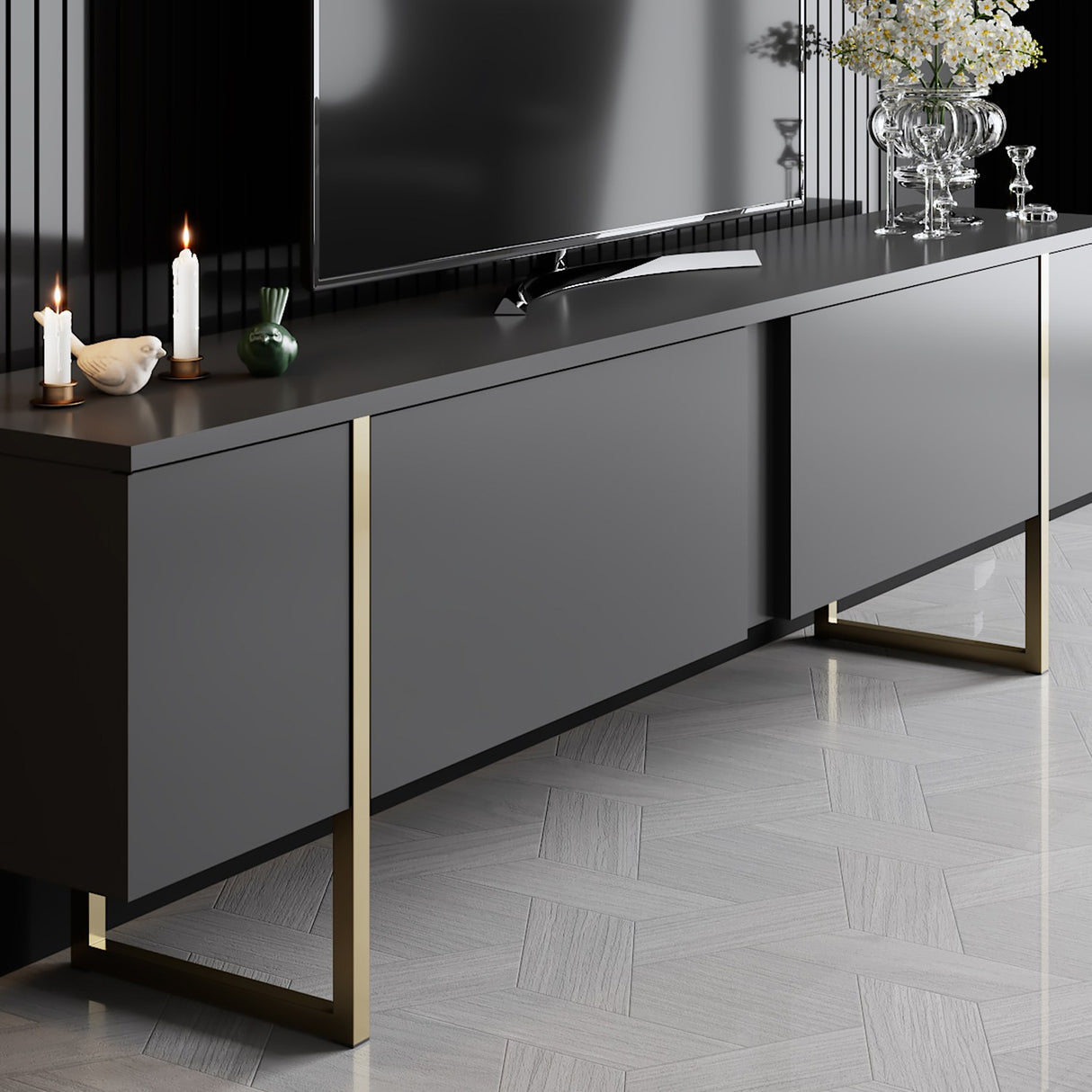 TV furniture luxury anthracite gold melamine 180x50x30 cm