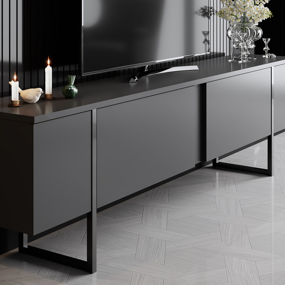 TV furniture luxury anthracite black melamine 180x50x30 cm