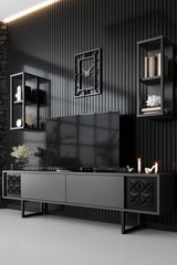 TV furniture set black line anthracite black melamine 180x48x30 cm