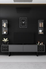 TV furniture set black line anthracite black melamine 180x48x30 cm