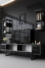 TV furniture set black line anthracite black melamine 180x48x30 cm