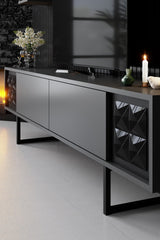 TV furniture set black line anthracite black melamine 180x48x30 cm