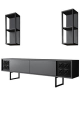 TV furniture set black line anthracite black melamine 180x48x30 cm