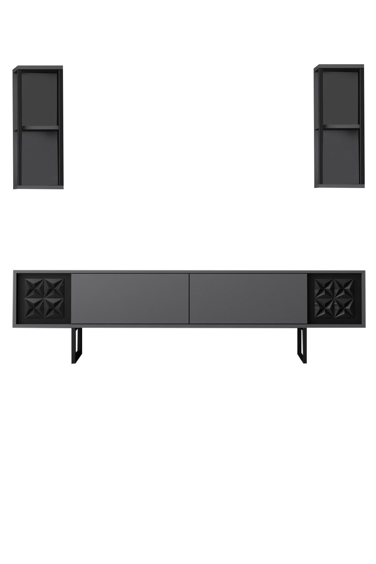 TV furniture set black line anthracite black melamine 180x48x30 cm