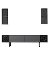 TV furniture set black line anthracite black melamine 180x48x30 cm