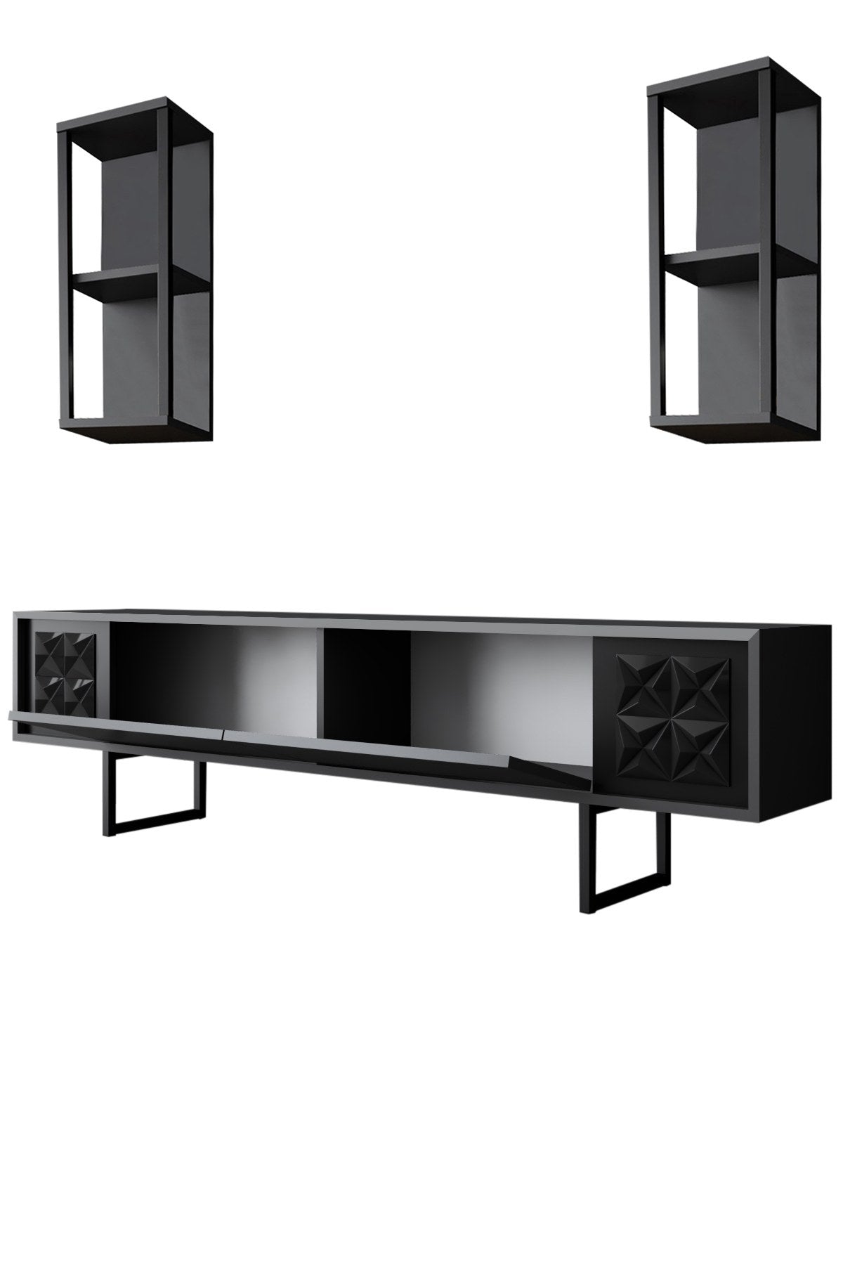 TV furniture set black line anthracite black melamine 180x48x30 cm