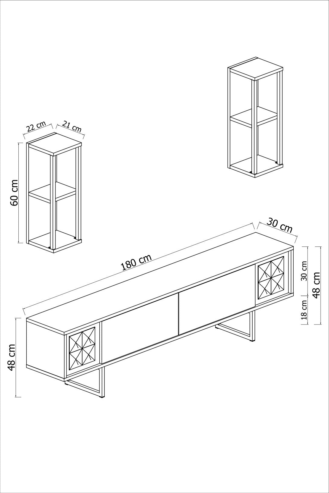 TV furniture set black line anthracite black melamine 180x48x30 cm