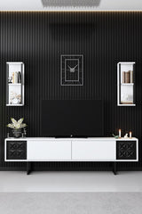 TV furniture set black line white black melamine 180x48x30 cm