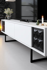 TV furniture set black line white black melamine 180x48x30 cm