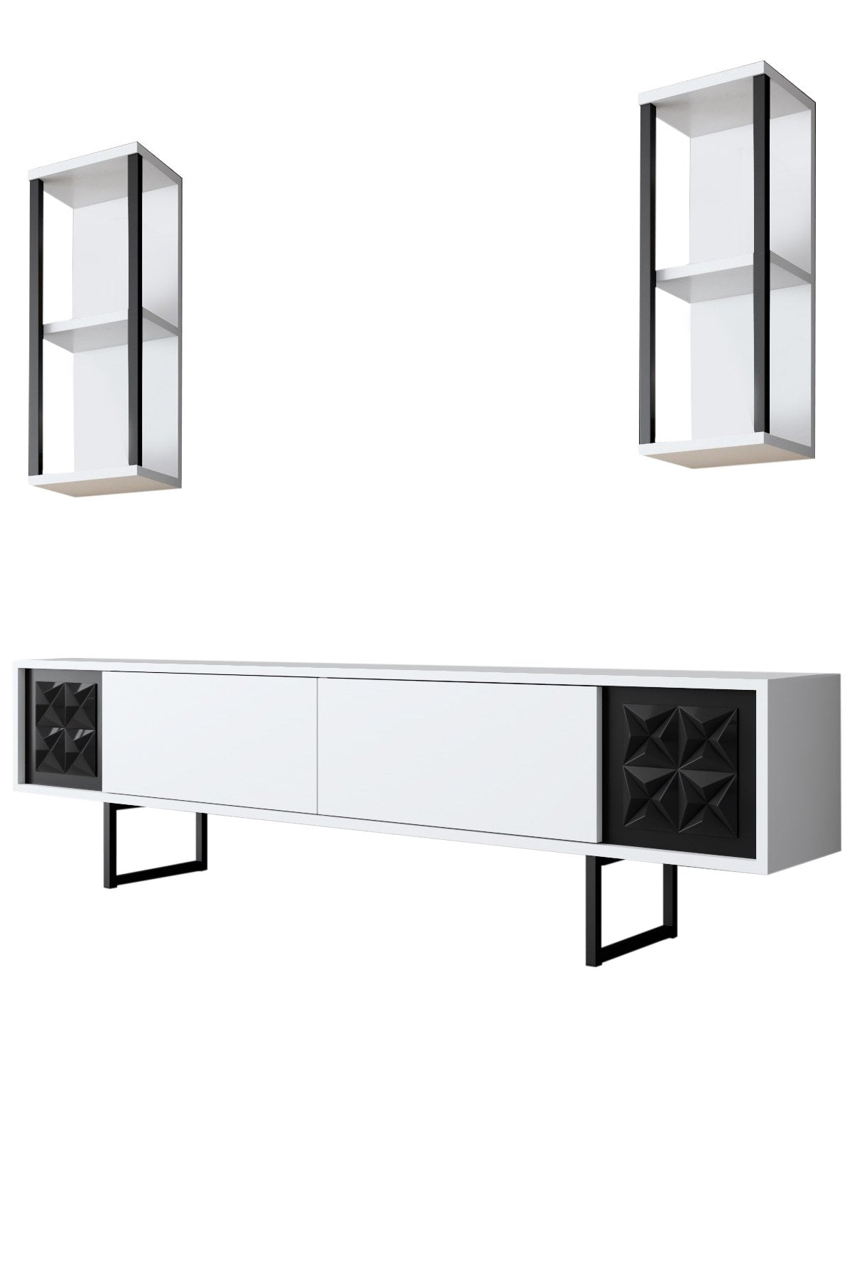 TV furniture set black line white black melamine 180x48x30 cm