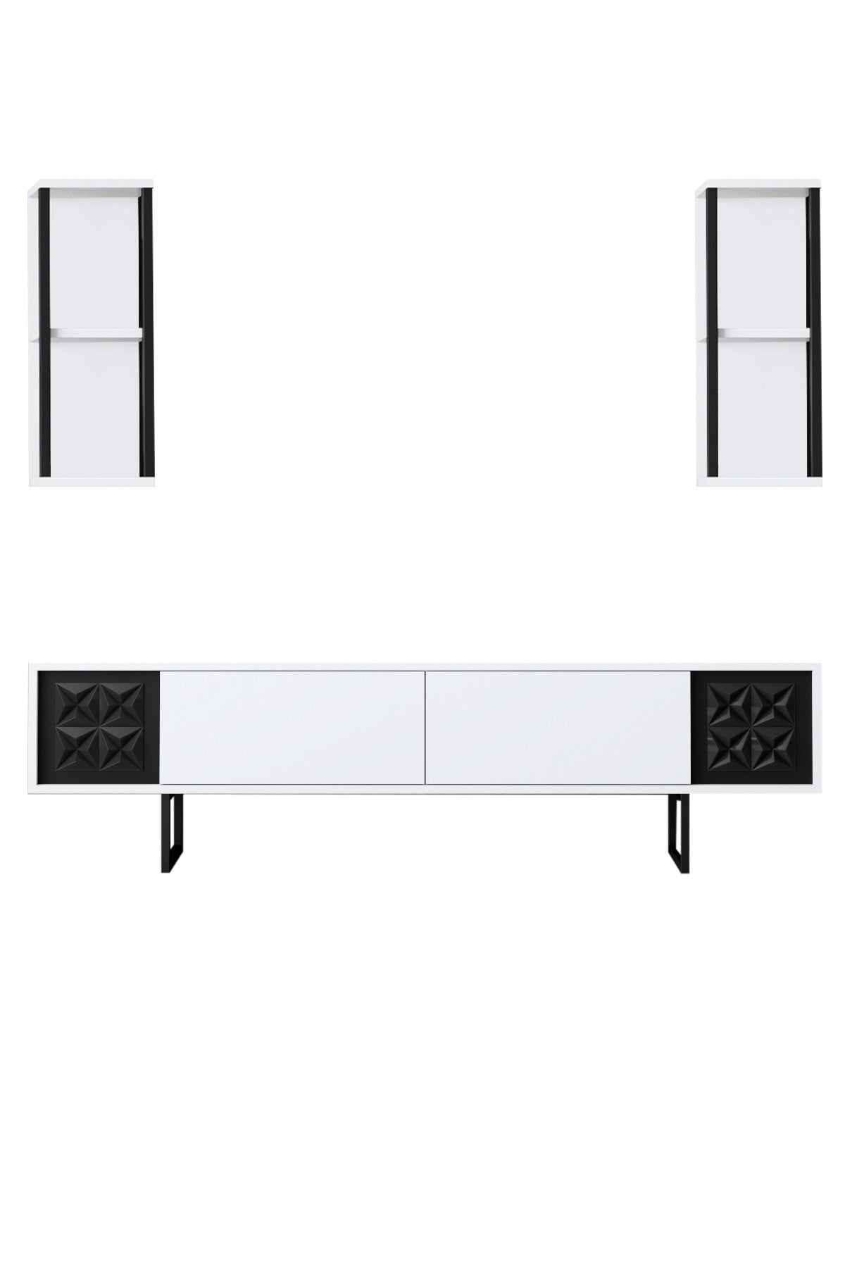 TV furniture set black line white black melamine 180x48x30 cm