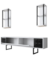 TV furniture set black line white black melamine 180x48x30 cm