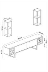 TV furniture set black line white black melamine 180x48x30 cm