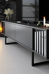 TV furniture set Chrome Line Anthracite Black Melamine 180x48x30 cm