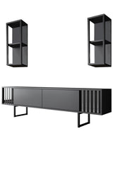 TV furniture set Chrome Line Anthracite Black Melamine 180x48x30 cm