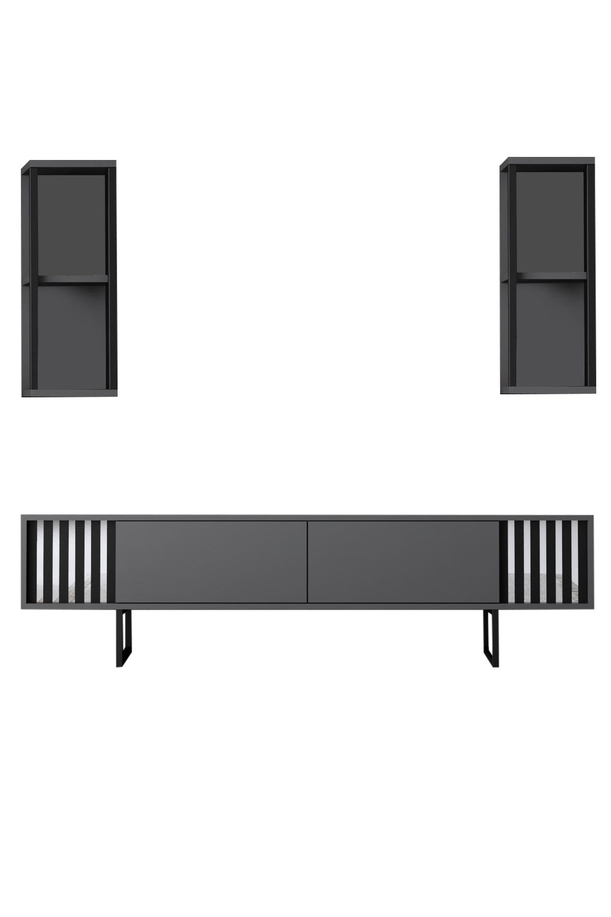 TV furniture set Chrome Line Anthracite Black Melamine 180x48x30 cm