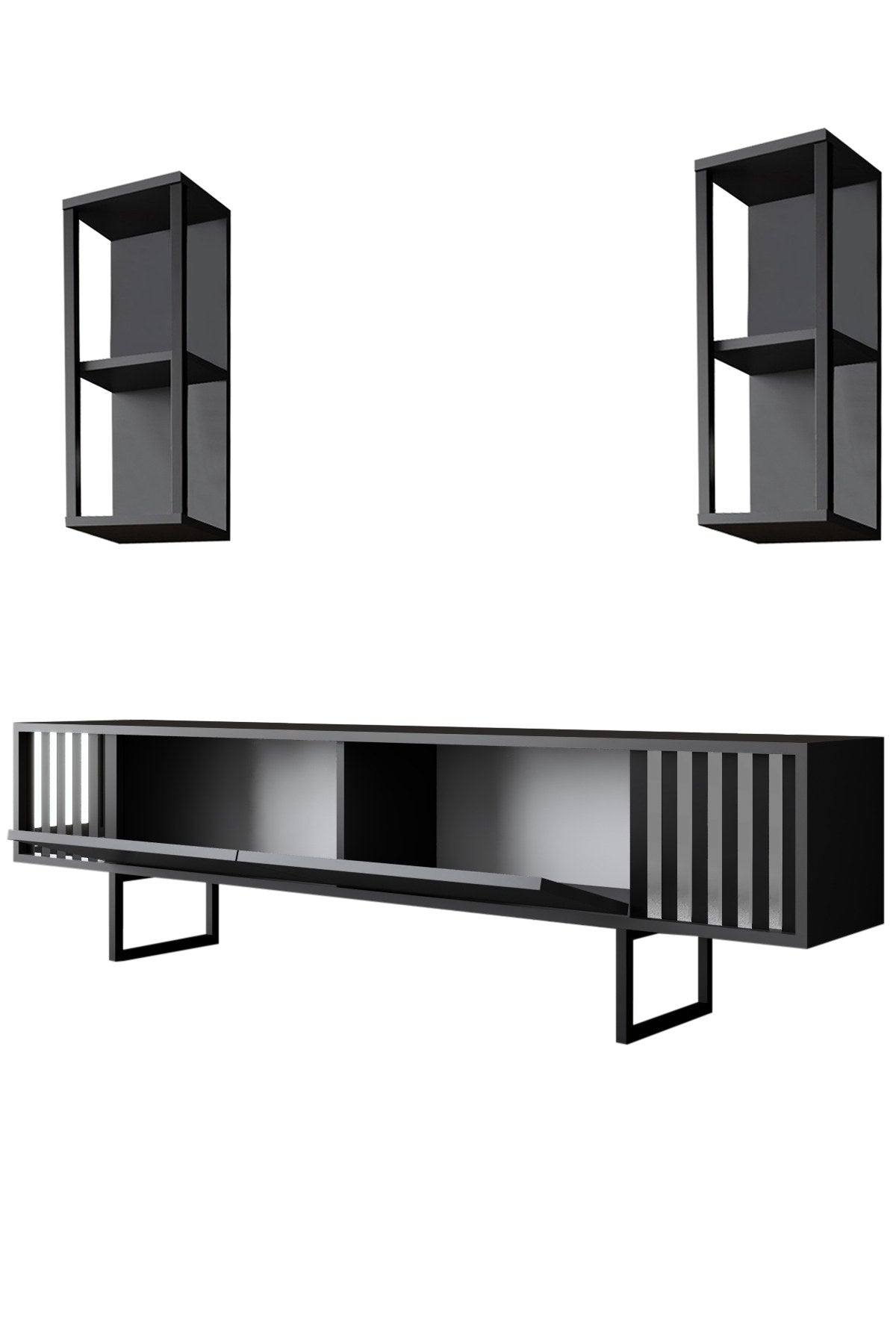 TV furniture set Chrome Line Anthracite Black Melamine 180x48x30 cm