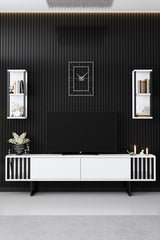 TV furniture set Chrome Line White Black Melamine 180x48x30 cm