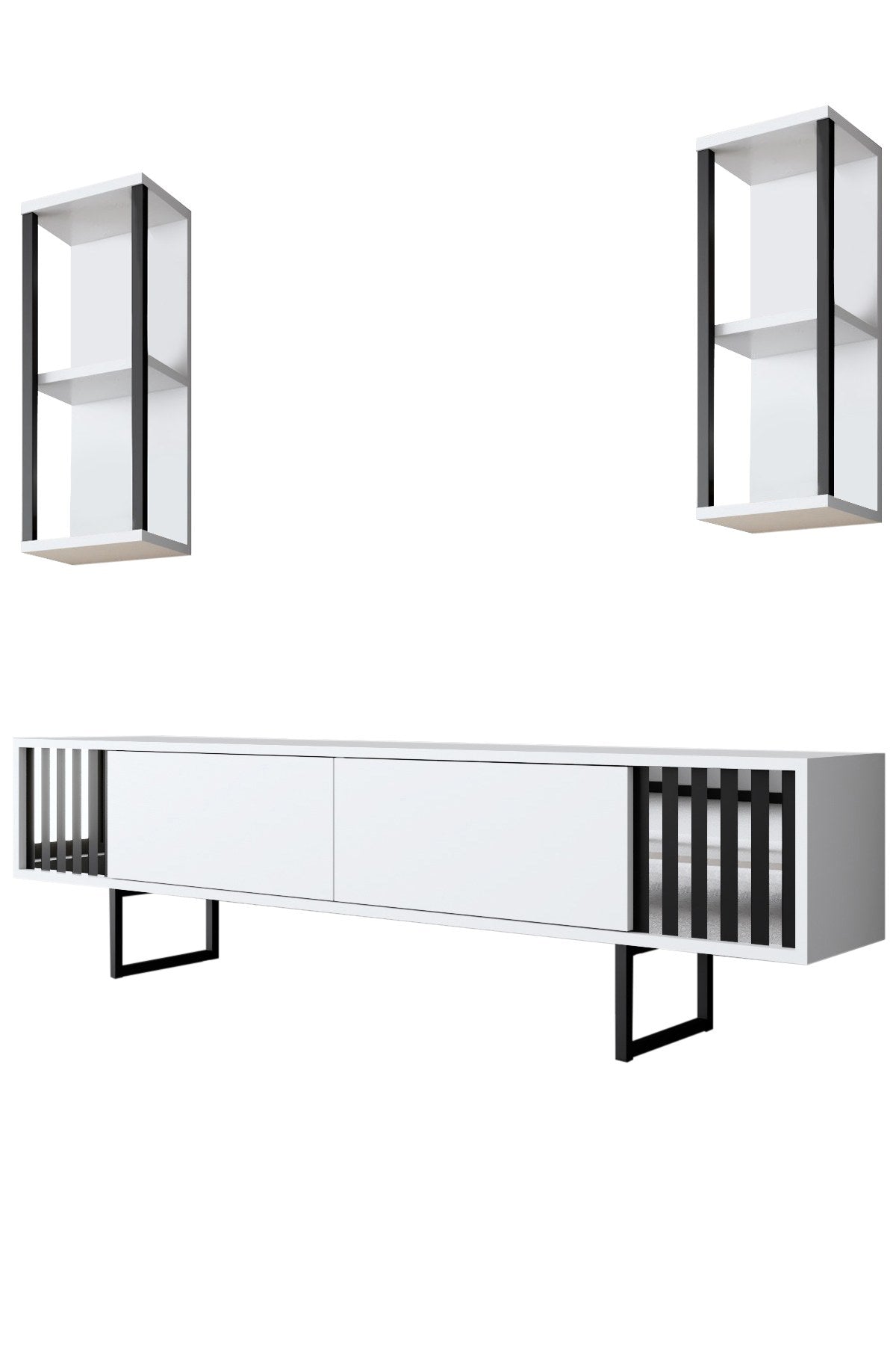 TV furniture set Chrome Line White Black Melamine 180x48x30 cm