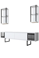 TV furniture set Chrome Line White Black Melamine 180x48x30 cm