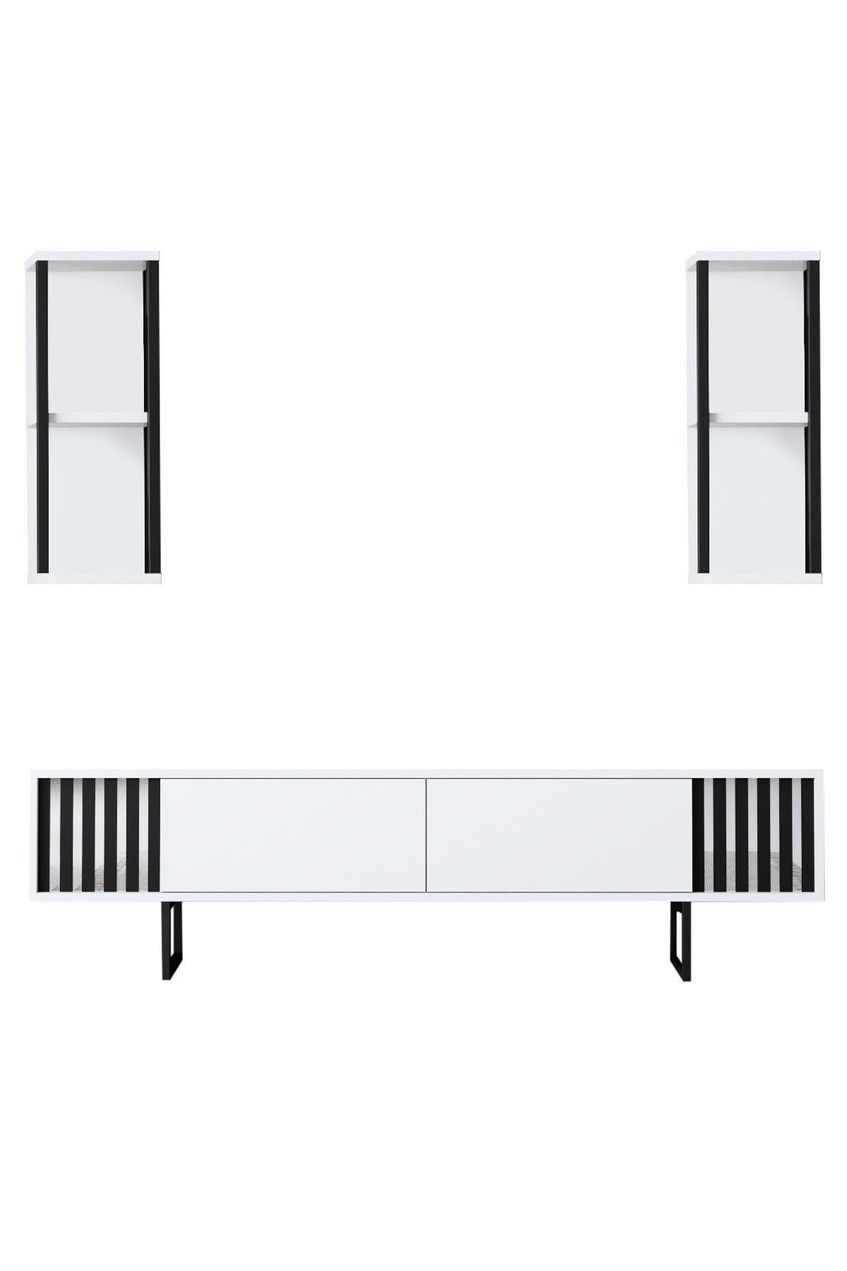 TV furniture set Chrome Line White Black Melamine 180x48x30 cm