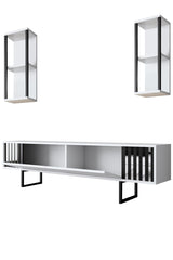 TV furniture set Chrome Line White Black Melamine 180x48x30 cm