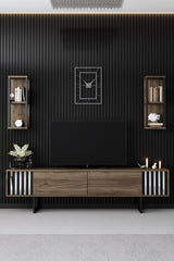 TV furniture set Chrome Line Walnut Black Melamine 180x48x30 cm