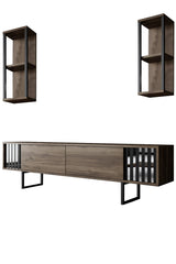 TV furniture set Chrome Line Walnut Black Melamine 180x48x30 cm