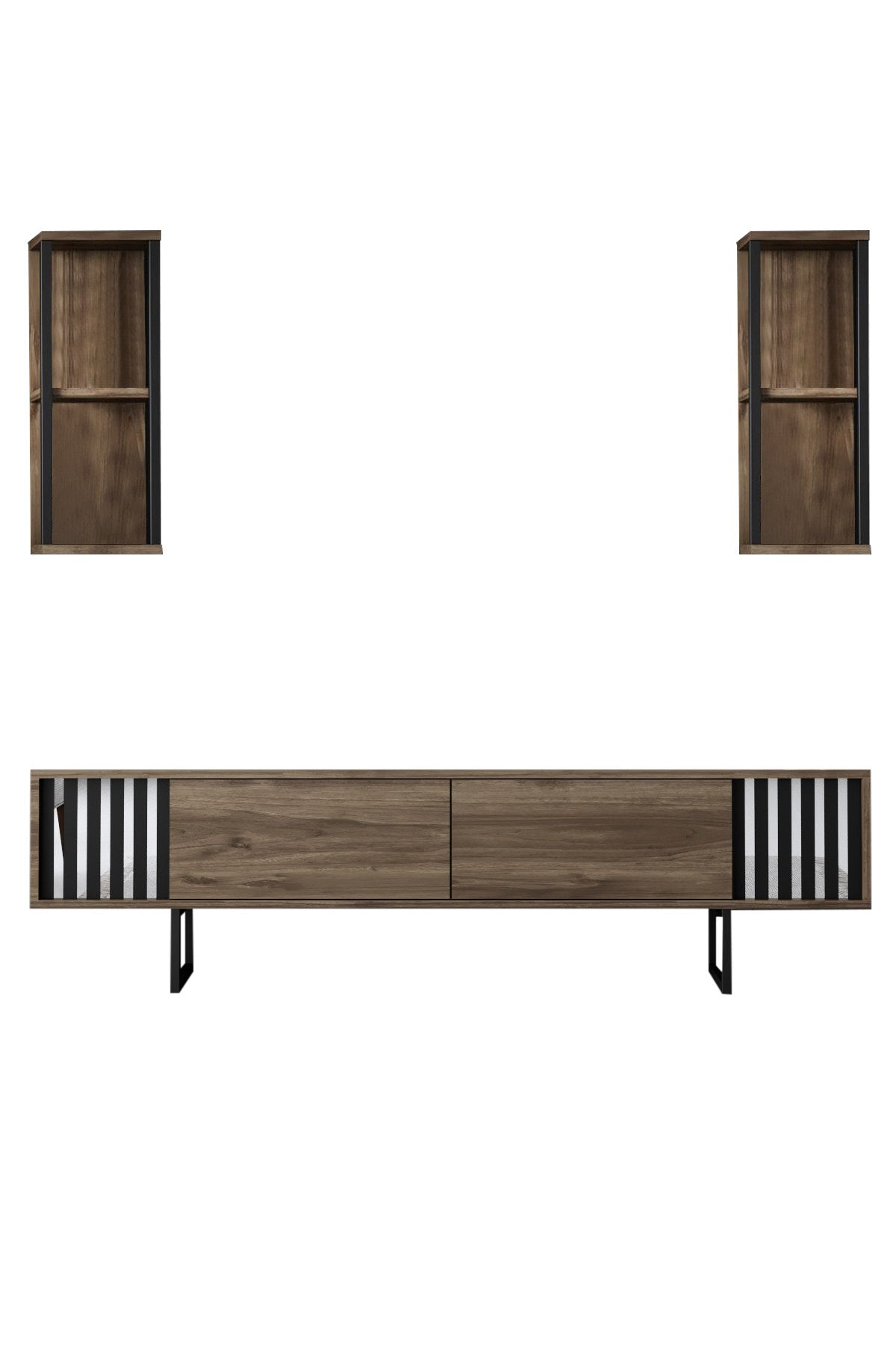 TV furniture set Chrome Line Walnut Black Melamine 180x48x30 cm