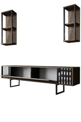 TV furniture set Chrome Line Walnut Black Melamine 180x48x30 cm