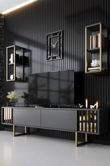 TV furniture set Gold Line Anthracite Black Melamine 180x48x30 cm