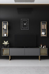 TV furniture set Gold Line Anthracite Black Melamine 180x48x30 cm