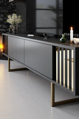 TV furniture set Gold Line Anthracite Black Melamine 180x48x30 cm