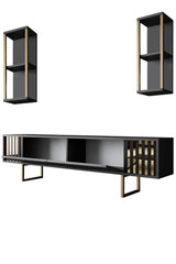 TV furniture set Gold Line Anthracite Black Melamine 180x48x30 cm