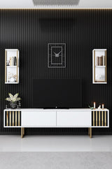 TV furniture set Gold Line White Black Melamine 180x48x30 cm