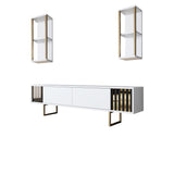 TV furniture set Gold Line White Black Melamine 180x48x30 cm