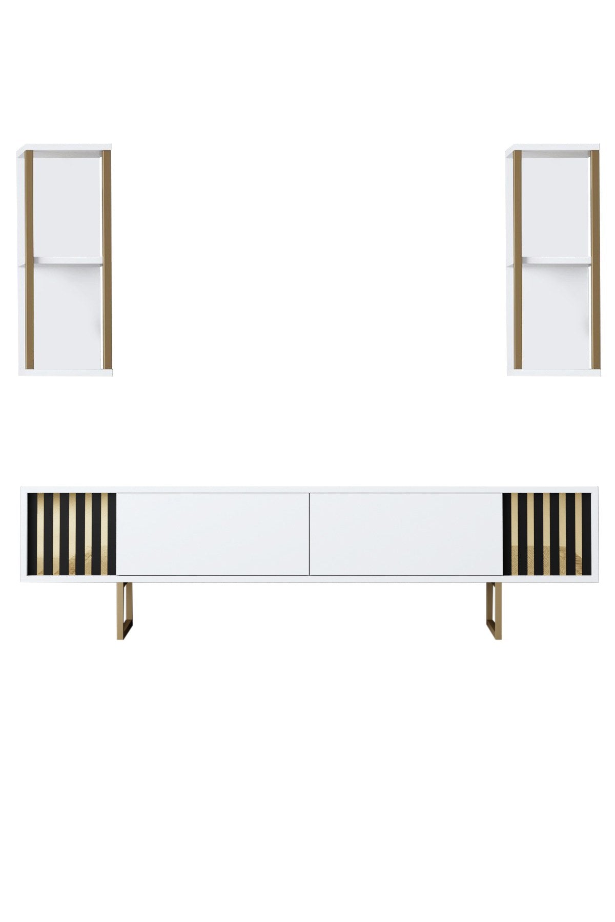 TV furniture set Gold Line White Black Melamine 180x48x30 cm