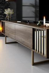 TV furniture set gold line walnut black melamine 180x48x30 cm