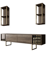 TV furniture set gold line walnut black melamine 180x48x30 cm