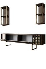 TV furniture set gold line walnut black melamine 180x48x30 cm