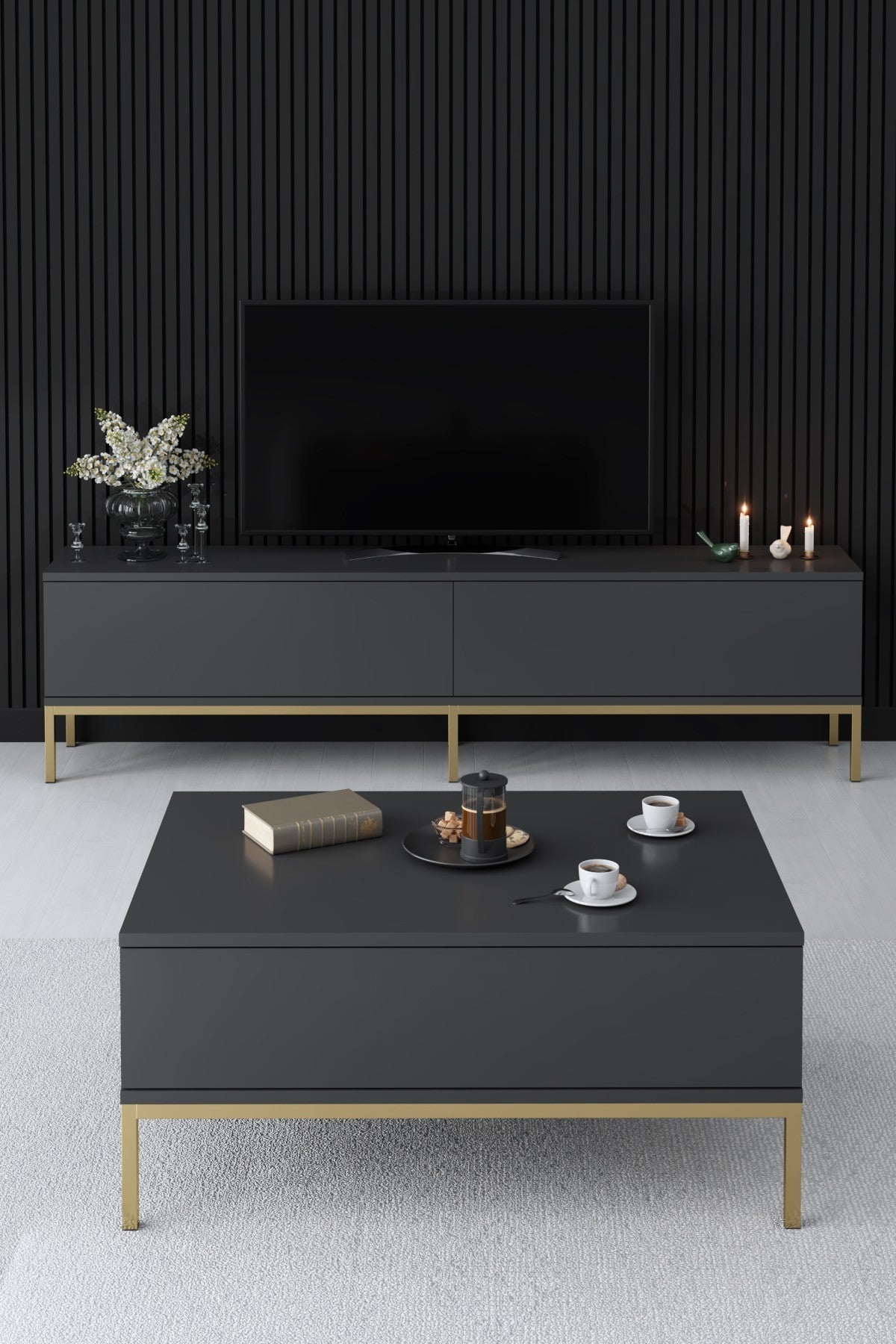 TV furniture lord anthracite gold melamine 180x47x30 cm