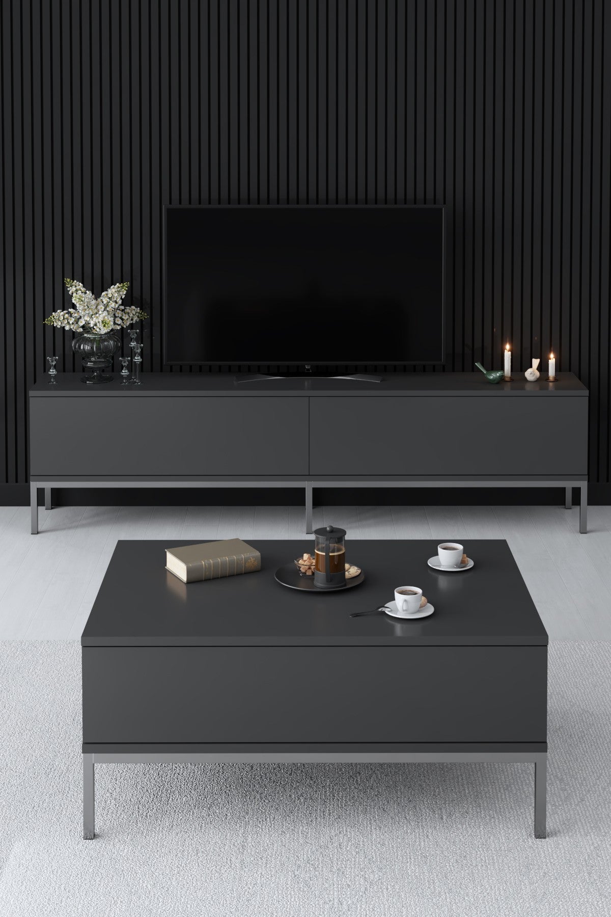 TV Furniture Lord Anthracite Silver Melamine 180x47x30 cm